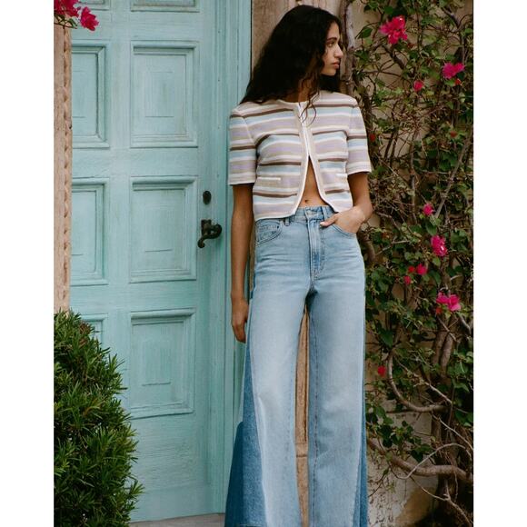 VERONICA BEARD Wyatt Khaki Multicolor Striped Short Sleeve Jacket - Picture 5 of 12